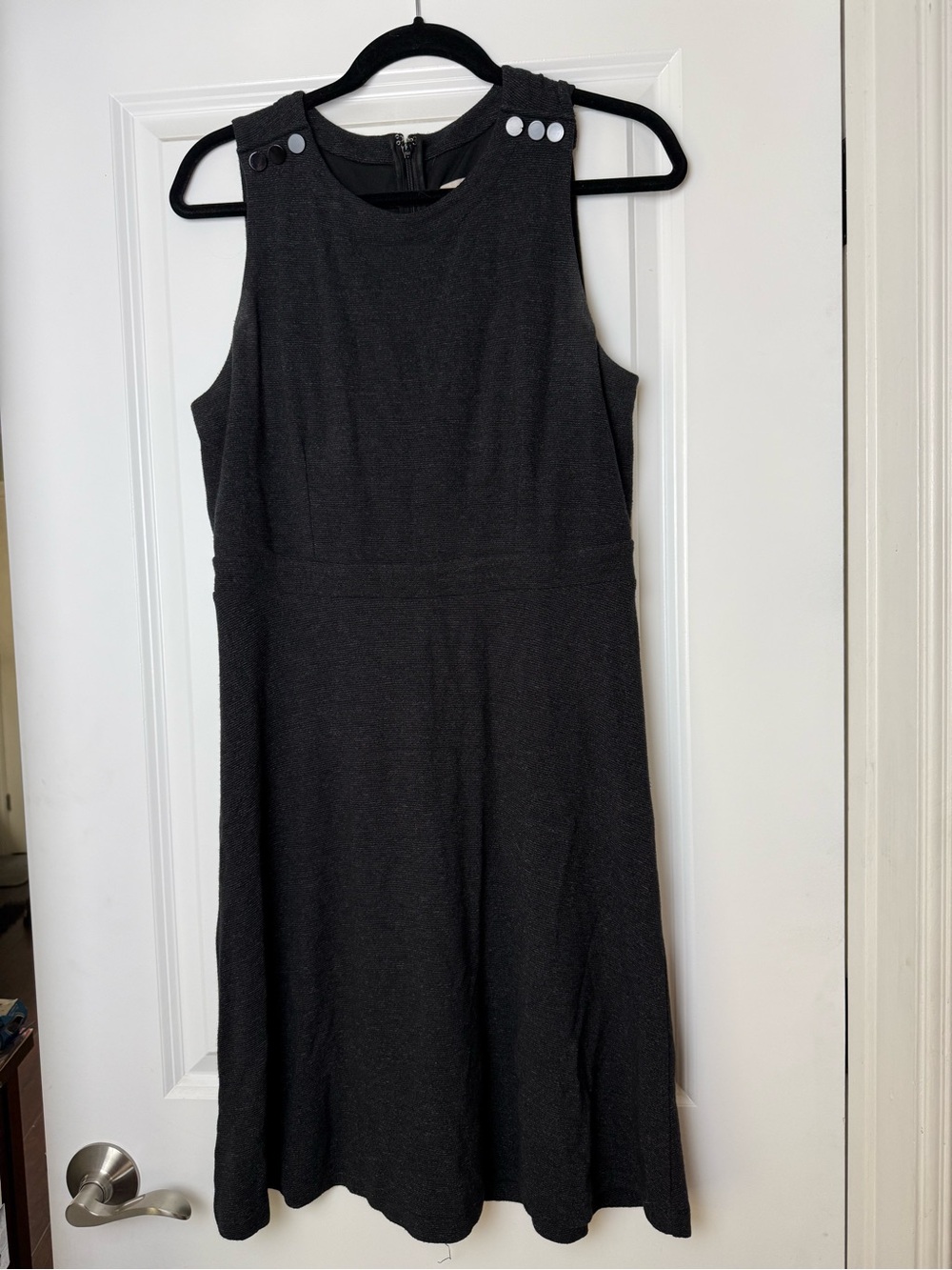 LOFT Black Sleeveless A-Line Dress with Shoulder Buttons